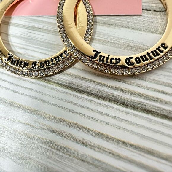 JUICY COUTURE RHINESTONE EMBELLISHED GOLD TONE HOOP EARRINGS NWT - Picture 3 of 3